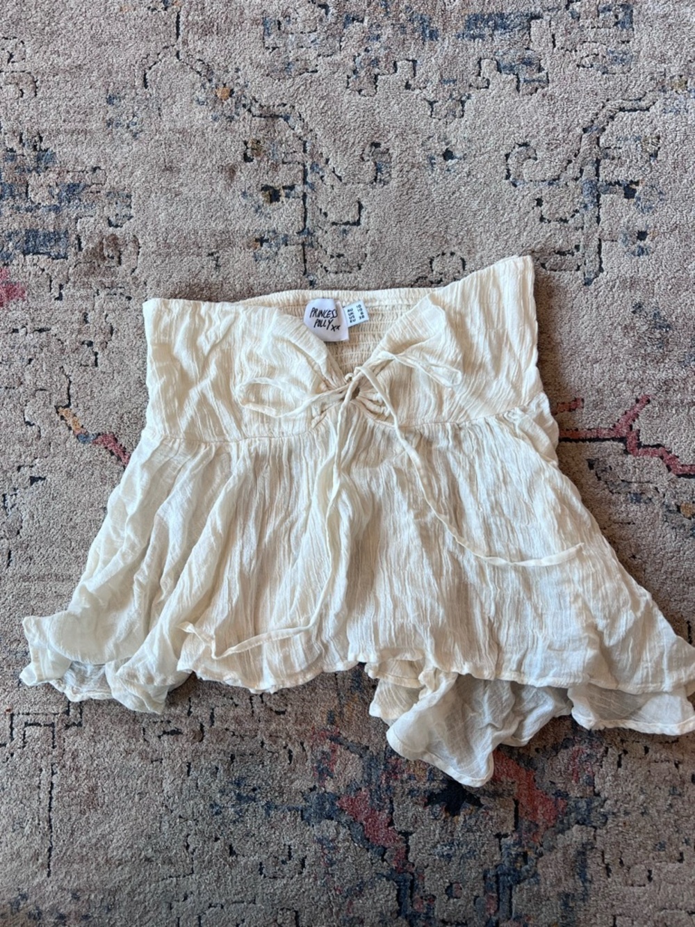 Princess Polly Cream Tie-Front Ruffled Crop Top
